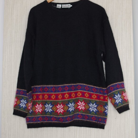 Rafaella Sweaters - Rafaella Angora Black colorful hem Women sweater Pullover Size: M
